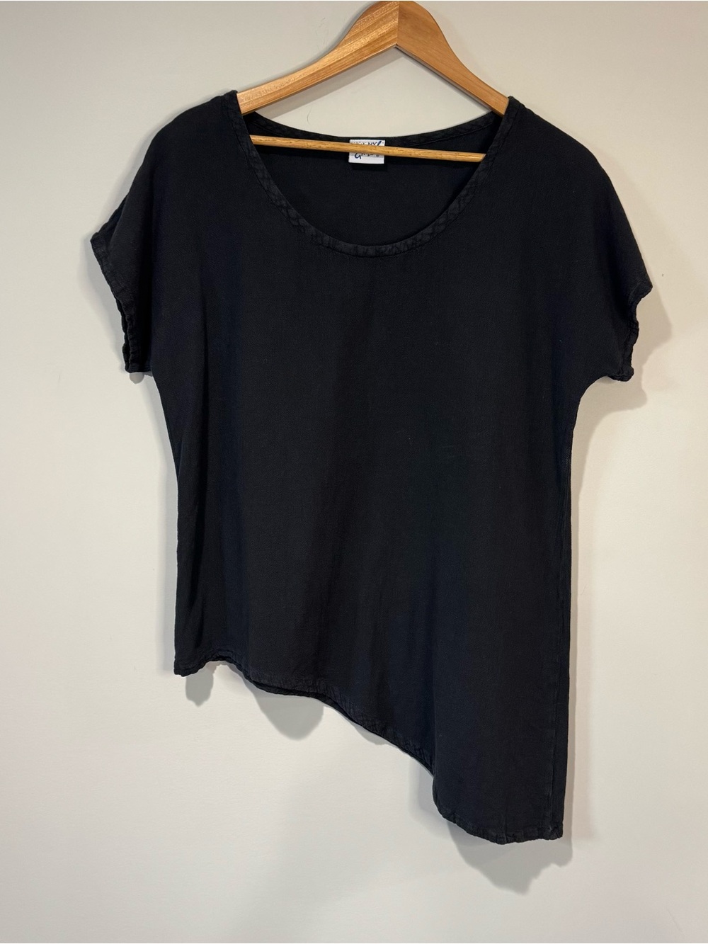 Oh My Gauze! Black Daytona Top 100% Cotton Asymmetrical Hem Lagenlook Size S/M